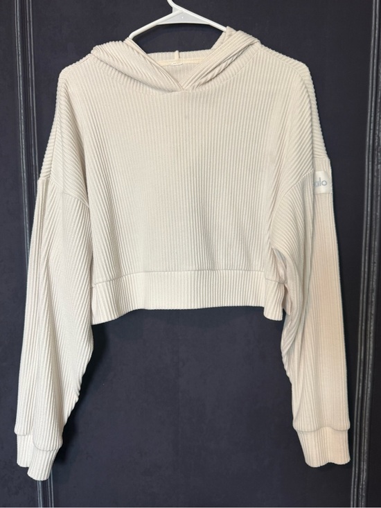ALO Yoga Tops - ALO Muse Ribbed Cropped Hoodie in Cream (read)